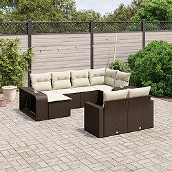 vidaXL Salon de jardin 10 pcs avec coussins marron résine tressée