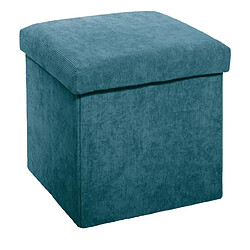 Pouf coloris bleu en velours - L. 38 x l. 38 x H. 38 cm -PEGANE-