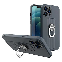 Ozzzo ring coque etui en silicone avec prise pour les doigts et support pour iphone 13 bleu fonce