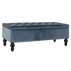 Pegane Banquette en bois noir et polyester coloris bleu - longueur 115 x Profondeur 44 x hauteur 43 cm