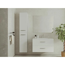 Vente-Unique Meuble de salle de bain suspendu simple vasque avec colonne de rangement - Coloris blanc - 80 cm - KAYLA