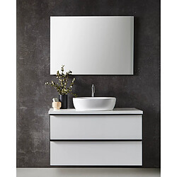 Pegane Meuble de salle de bain avec 2 tiroirs suspendus Blanc brillant + vasque à poser + miroir - Longueur 100 x Hauteur 50 x Profondeur 46,5 cm