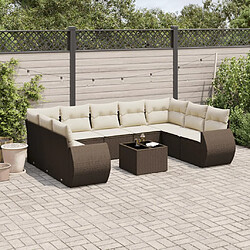 vidaXL Salon de jardin 10 pcs avec coussins marron résine tressée