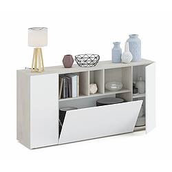 Avis Pegane Buffet meuble de rangement avec 3 portes coloris Béton / blanc artic - Longueur 150 x Hauteur 76 x Profondeur 41 cm