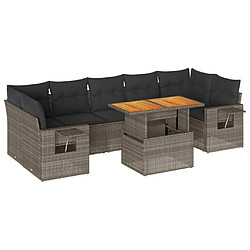 vidaXL Salon de jardin 8 pcs avec coussins gris résine tressée