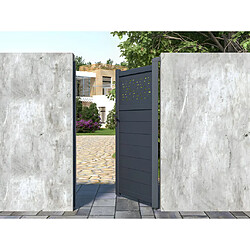 Vente-Unique Portillon battant aluminium semi plein à motifs L103 x H181 cm anthracite - BAZIO