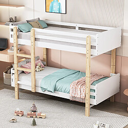 KOMHTOM Lit superposé pour enfant blanc 90 x 190 cm, cadre en bois massif, convertible en deux lits à plateforme