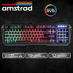 Clavier Pro Gamer Amstrad AMS KEY007 USB, Rétro-éclairage RVB, 19 touches anti ghosting, 12 raccourcis multimédia. AZERTY