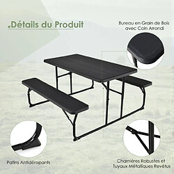 Helloshop26 Table de jardin avec 2 bancs pliable table de pique-nique camping pour 4 à 6 personnes noir 20_0005128