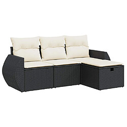 vidaXL Salon de jardin 4 pcs avec coussins noir résine tressée