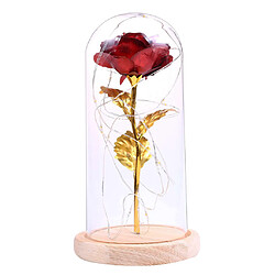 Rose En Verre Dôme Base En Bois A Mené Des Lampes à Fleurs Rouge pas cher