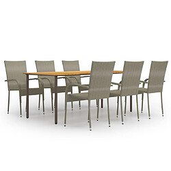 Salle à manger de jardin 7 pcs,Table et chaise à dîner Résine tressée Gris -MN21941