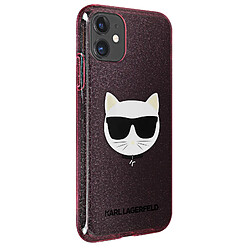 Coque Paillettes Apple iPhone 12 Mini Choupette Karl Lagerfeld transparent rose