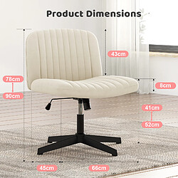 Avis BIGZZIA Chaise de Bureau sans Accoudoirs - Fauteuil de Bureau avec Large Assise sans roulettes, Fauteuil Pivotant en Velours, Chaise de Maquillage Dossier Inclinable et Hauteur Réglable, Beige