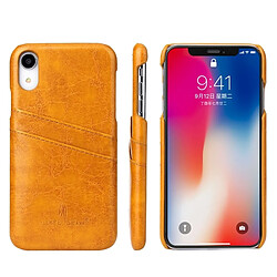 Wewoo Etui en cuir Fierre Shann Retro Oil en PU avec texture pour iPhone XR, avec fentes pour cartes (Jaune)