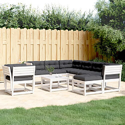 vidaXL Salon de jardin avec coussins 8 pcs blanc bois de pin massif