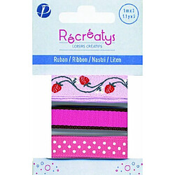 Récréatys 4425 10 5 3 Rubans Assortis sur Carte Coton Rose Fuchsia 1 m