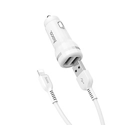 Avis HOCO Chargeur Voiture Staunch 2 x USB 2,4A + cable pour iPhone Lightning 8-pin Z27 Blanc