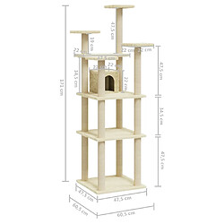 vidaXL Arbre à chat avec griffoirs en sisal Crème 171 cm pas cher