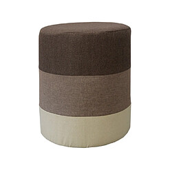 Mobili Rebecca Pouf Assise Tissu Rond Marron Beige Vintage 45x35x35