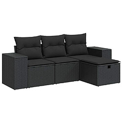 vidaXL Salon de jardin 4 pcs avec coussins noir résine tressée