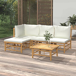 Maison Chic Salon de jardin 5 pcs + coussins - Mobilier/Meubles de jardin - Table et chaises d'extérieur blanc crème bambou -MN59767