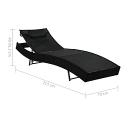 vidaXL Chaise longue avec oreiller Résine tressée Noir pas cher