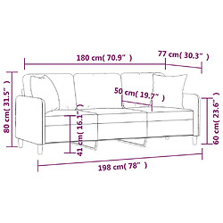 vidaXL Canapé 3 places avec oreillers décoratifs noir 180 cm tissu pas cher