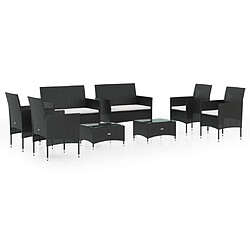 vidaXL Salon de jardin 8 pcs avec coussins Résine tressée Noir