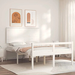 Maison Chic Lit adulte - Cadre Structure de lit avec tête de lit Contemporain blanc 140x190 cm bois massif -MN10886