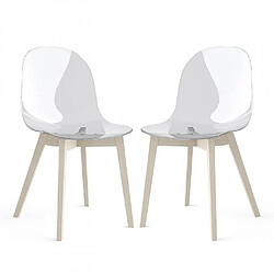 Inside 75 Lot de 2 Chaises ACADEMY pieds bois assise plastique transparent