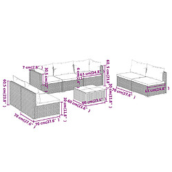 vidaXL Salon de jardin 8 pcs avec coussins Résine tressée Marron pas cher