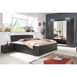 Pegane Chambre à coucher complète adulte (lit 180x200 cm King Size + 2 chevets + armoire) coloris gris foncé