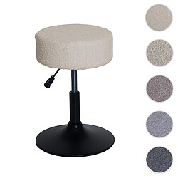 Mendler Tabouret HWC-C22, tabouret de maquillage, réglable en hauteur pivotant Ø 37cm tissu/textile bouclé (450g/m²) ~ crème-blanc