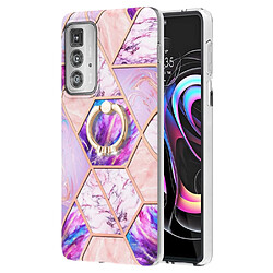 Coque en TPU antichoc, galvanisé, 2,0 mm, motif marbre IMD avec béquille violet clair pour votre Motorola Edge 20 Pro