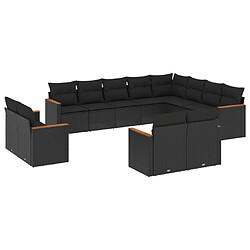 vidaXL Salon de jardin 12 pcs avec coussins noir résine tressée