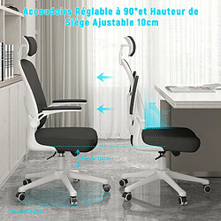 BIGZZIA Chaise de Bureau - Ergonomique Siège-Fauteuil avec 2D Accoudoirs, Hauteur Appui-tête Soutien Lombaire Dossier Règalable Blanc pas cher