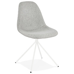 Alterego Chaise design 'TAMARA' en tissu gris avec pied en métal blanc