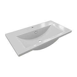 Avis Vente-Unique Vasque de salle de bain semi-encastrée rectangle en céramique - 71,5 cm - Blanc - YASMAC II