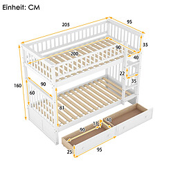 KOMHTOM Lit Mezzanine Enfant 90 X 200 cm En Pin - Lits Superposés Avec 2 Tiroirs - Blanc pas cher