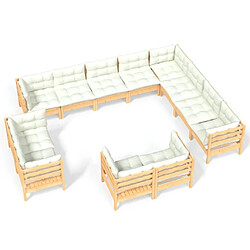 Maison Chic Salon de jardin 12 pcs avec coussins | Ensemble de Table et chaises | Mobilier d'Extérieur crème Bois de pin solide -GKD34560