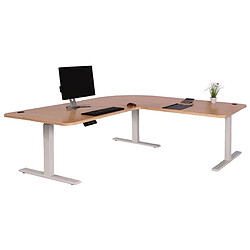 Decoshop26 Bureau d'angle table d'ordinateur réglable en hauteur électriquement 178 x 178 cm HDF marron clair pieds acier blanc 04_0006029