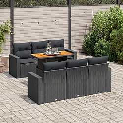 vidaXL Salon de jardin 7 pcs avec coussins noir résine tressée