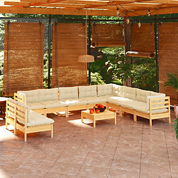 Maison Chic Salon de jardin 11pcs + coussins - Mobilier/Meubles de jardin - Table et chaises d'extérieur crème Bois de pin solide -MN79854