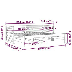 vidaXL Lit coulissant sans matelas noir 2x(80x200)cm pas cher