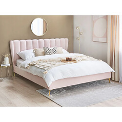 Beliani Lit double en velours avec port USB 180 x 200 cm rose MIRIBEL