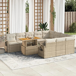 vidaXL Salon de jardin 11 pcs avec coussins beige résine tressée