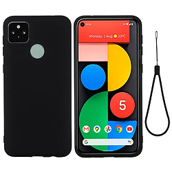 Coque en silicone Liquide de couleur unie bien protégé avec sangle noir pour votre Google Pixel 5a 5G