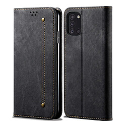 Etui en PU tissu de jeans noir pour votre Samsung Galaxy A31