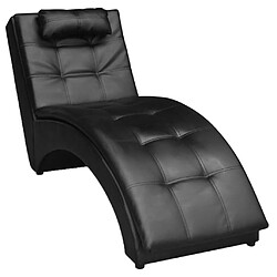 vidaXL Chaise longue avec oreiller Noir Similicuir